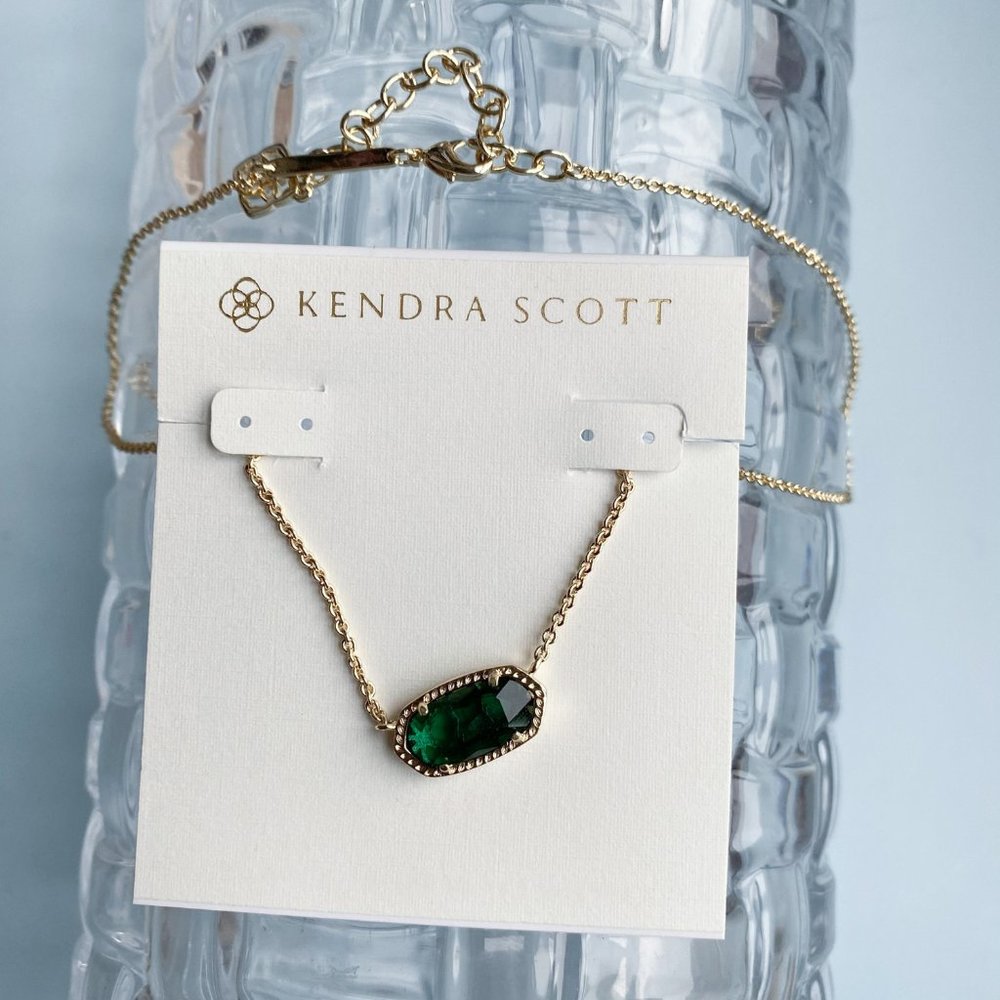 Kendra Scott Gold Necklace with Deep Green Stone